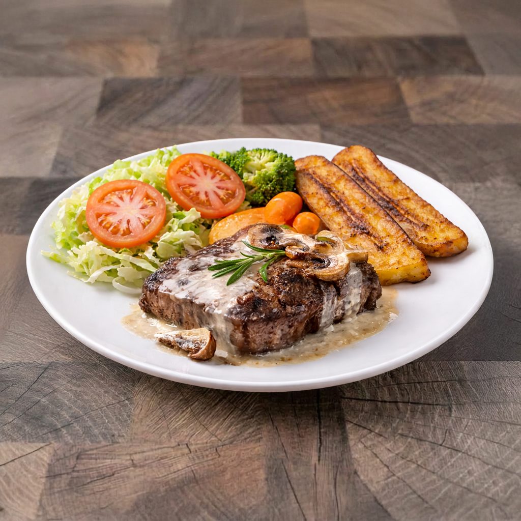 Sirloin Steak in Mushroom Sauce.