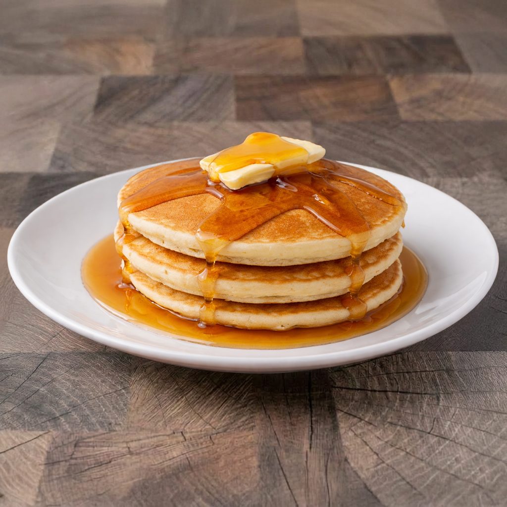3 Golden Brown Pancakes Breakfast.