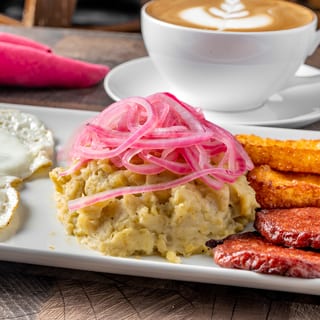 Mangu With Fried Dominican Cheese, Salami & Egg Any Style